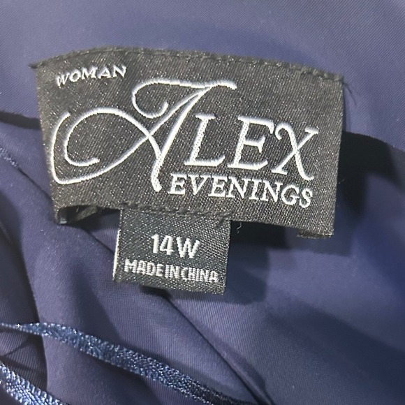 Alex Evenings Cocktail Dress Womens 14W Navy Blue Bell Sleeve Wedding Evening - Picture 3 of 7